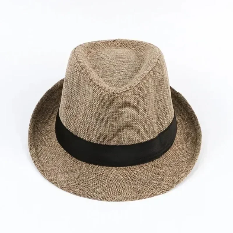 Versatile Casual Sunshade Four Seasons Hats Gifts Men's Fashion Top Hat Cotton Linen Solid Jazz Hat Men's English Gentleman Hat