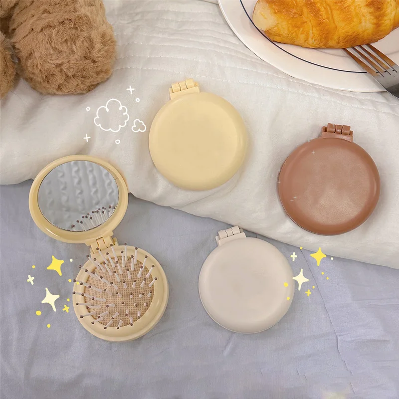 

Mini Folding Massage Comb Head Massage Anti-Static Portable Travel Hair Brush Kid Girl Hair Comb With Mirror Styling Accessories