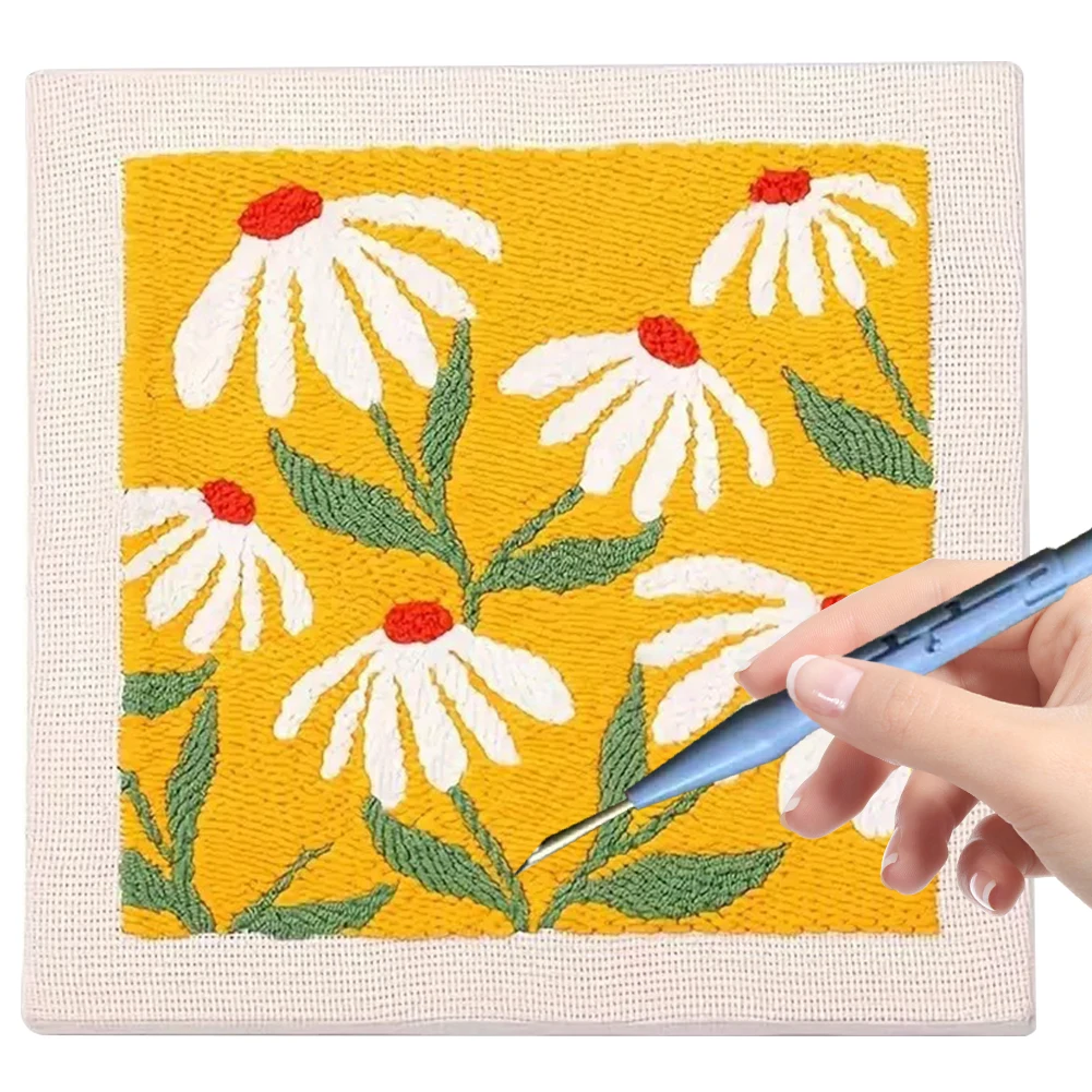Flower Punch Needle Kits Magic Embroidery Starter Set Needle Set With Yarns DIY Craft Tufting Art For Starter Home Wall Decor