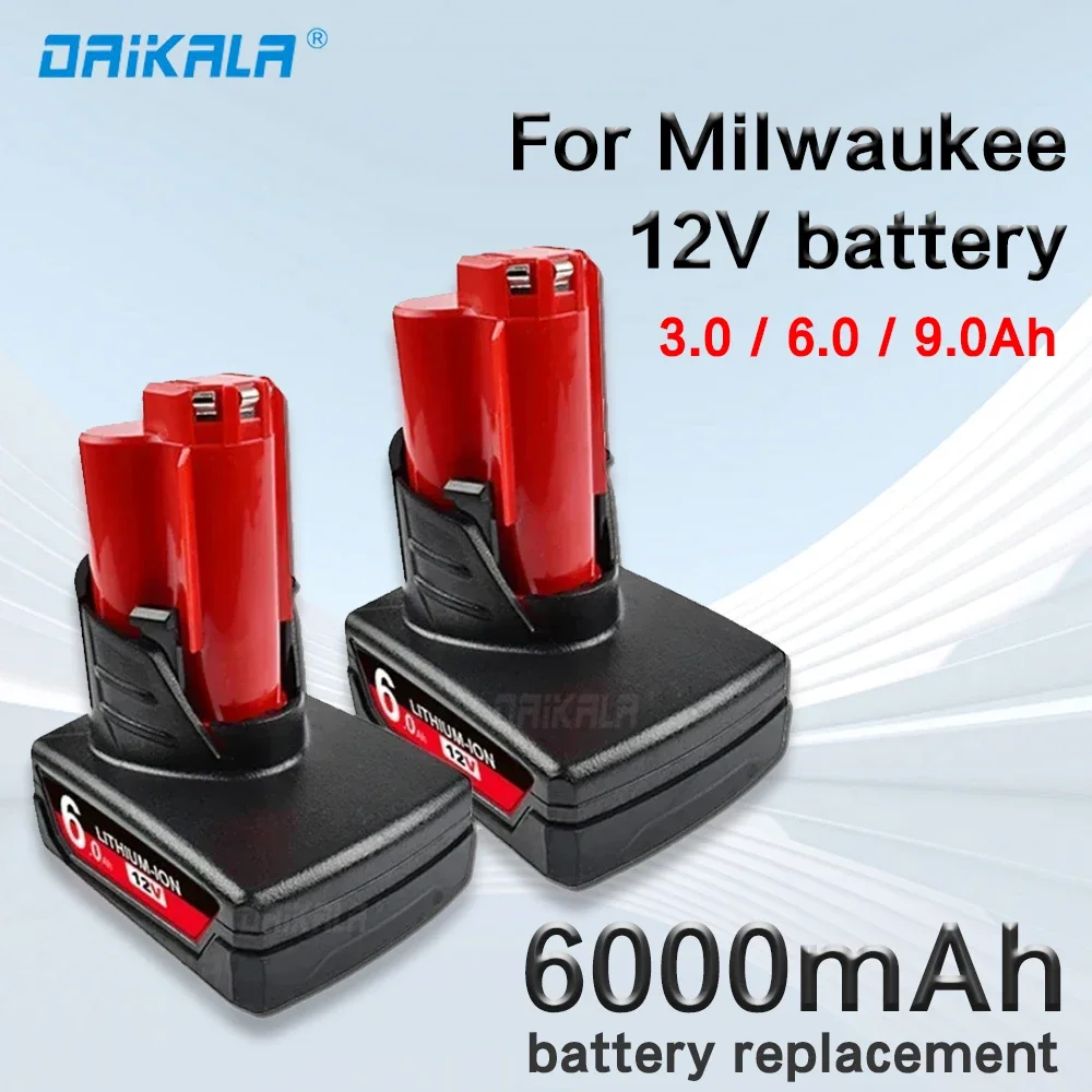 

12V 6.0 AH Battery for Milwaukee M12 M12B4 M12B2 XC Cordless Tools 48-11-2402 48-11-2411 Rechargeable Batteries 48-11-2401