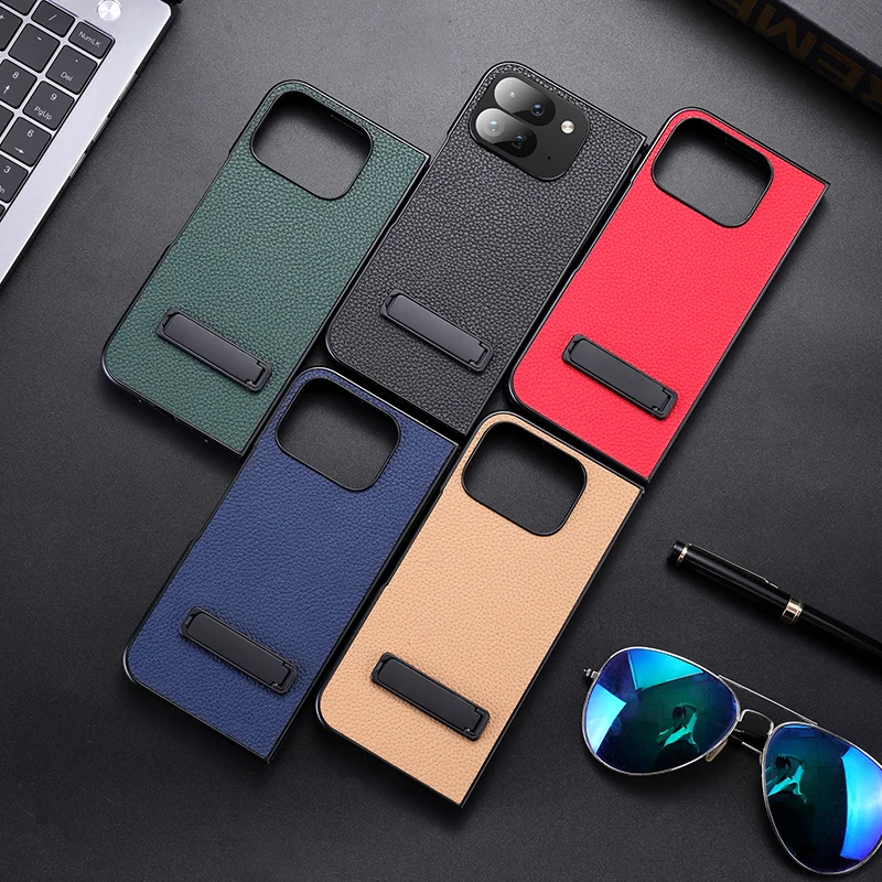 Luxury Litchi Grain Leather Stand Cover - Shockproof Bumper Case