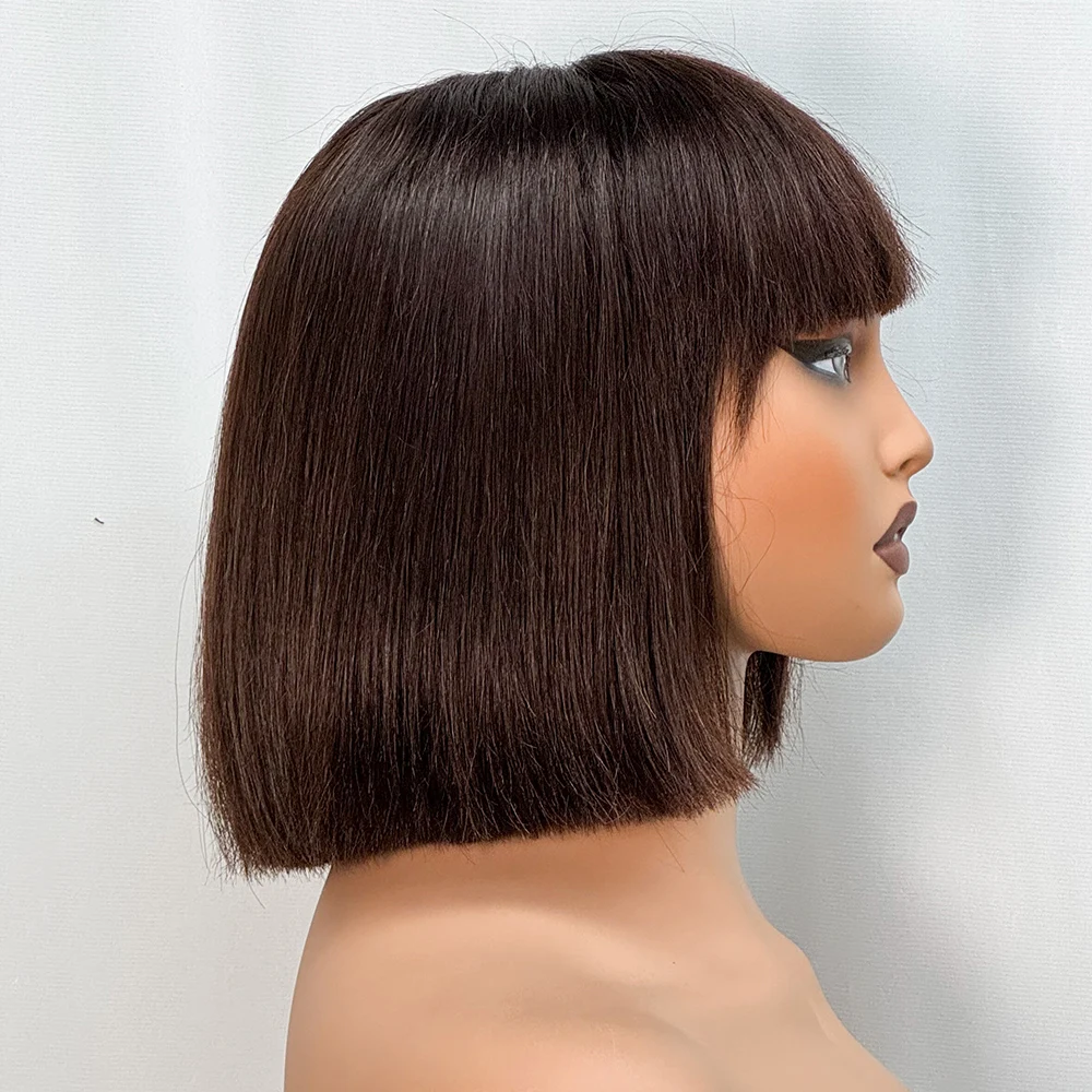 280% Density Full Bang Bob Double Drawn Bone Straight Human Hair Wigs With Bangs 2x3 Lace 100% Human Hair Wigs For Black Women