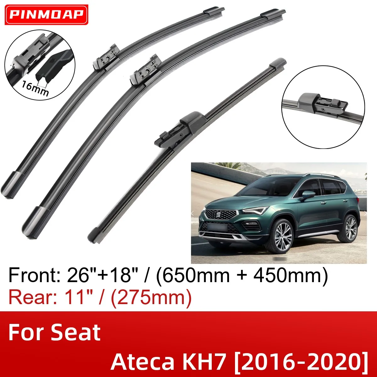 For Seat Ateca Kh7 20162020 26"+18"+11" Front Rear Wiper Blades