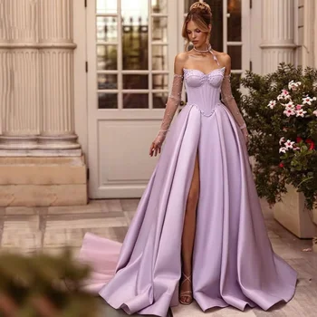 Customized Exquisite V-neck High Split Evening Dress Charming Long Prom Dress Sleeveless Beading Party Gown вечернее платье