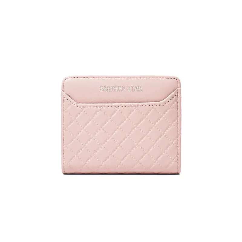 

New Women's Short Purse Diamond Lattice Solid Color All-in-one Korean Women's Bag Multi-function Multi-card Large Capacity