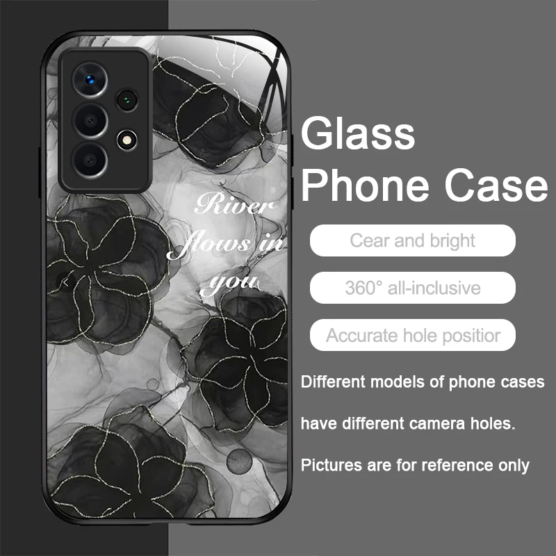 Luxury Black Rose Flower Graphic Tempered Glass Phone Case Cover