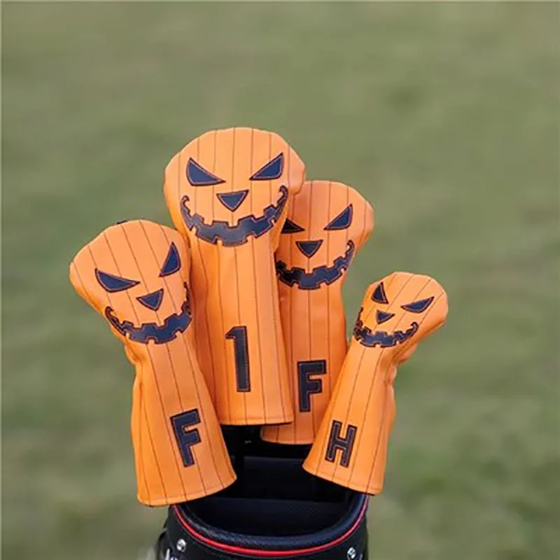 

New SKULL Golf Headcovers For Driver Fairway Hybrid Putter 135H Clubs Set Heads PU Leather Woods Covers Unisex Orange Pattern
