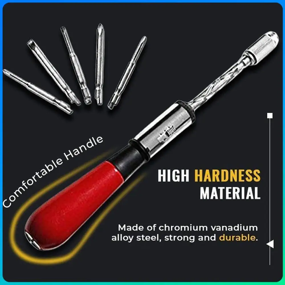 프레스형 반자동 회전 드라이버(데스토르닐라도르) 5개 교체용 비트 포함, 나사 조임 및 풀림용