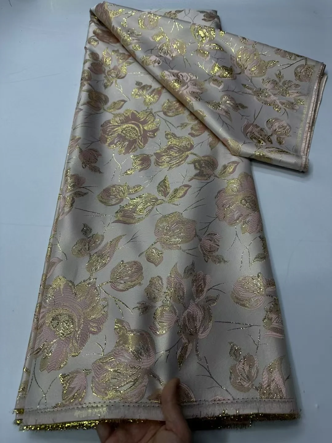 African Solid Jacquard Borcade High Quality Embroidered Lace Nigerian Gold Organza Tulle Lace Fabric For Sewing