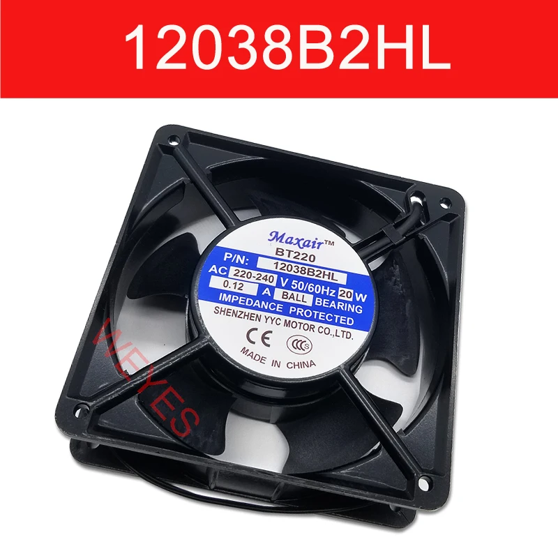 

New 12038 Fan 12038B2HL BT220 AC220V 12CM Cooling 0.12A 20W 2PINS 120*120*38MM Cooler For Maxair