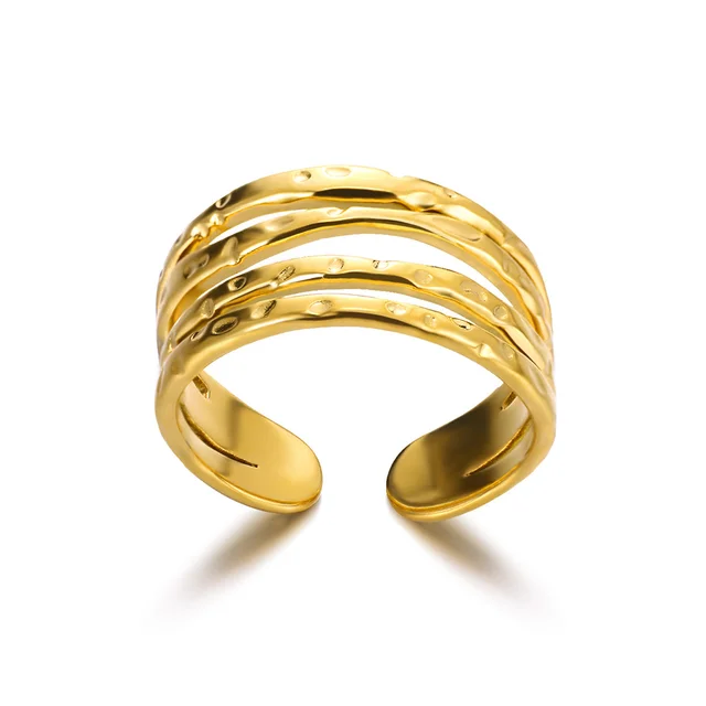 Bagues en acier inoxydable 316L pour femmes, couleur or, anneau ouvert géométrique multicouche, Vintage, étanche, bijoux esthétiques de mariage, cadeau