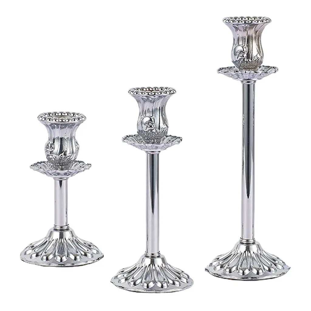 Silver Metal Pillar Taper Candle Holder Candlestick Holder for 2.2