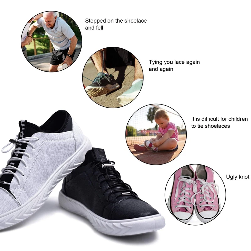 Elastic Shoelaces Round Metal Buckle No Tie Kids Adult Quick Lock Leisure Sneakers Lazy Lace 1 Pair
