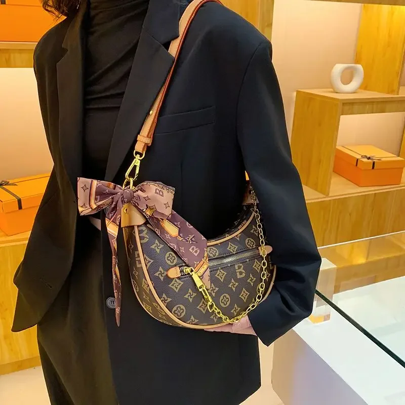 

Ellovado Monogram Half Moon Underarm Bag For Women High Qulity Chain Strap Shoulder Bags New Ladies Fashion Crossbody Pruple Sac