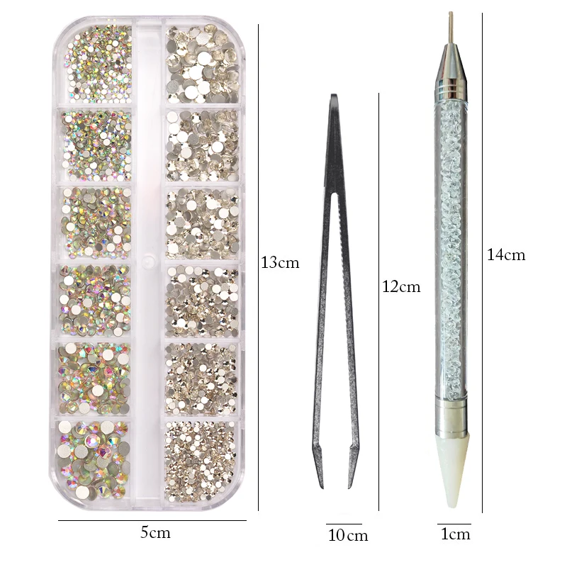 12 Grids Multi-Size 3D Crystal AB Nail Rhinestones Set SS4-SS16 DIY Nail Art Decorations Diamond Gems Glitter Nail Beauty_voghion.com