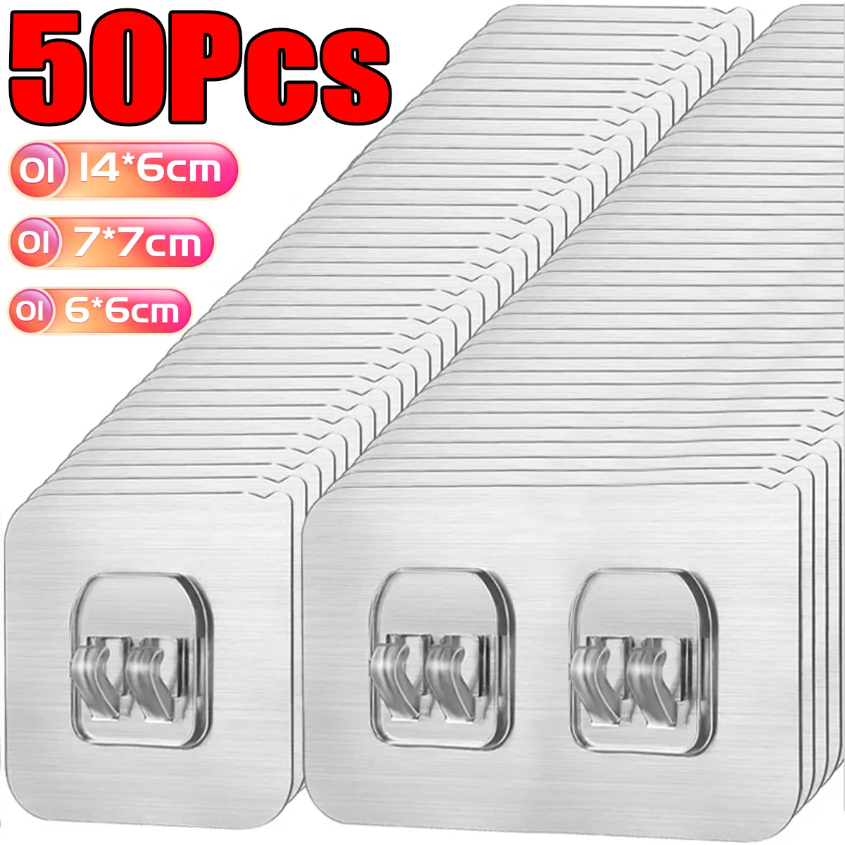 Self-Adhesive Hooks 50-10Pcs Transparent Home Organization Storage Waterproof Traceless Hanging for Kitchen Bathroom