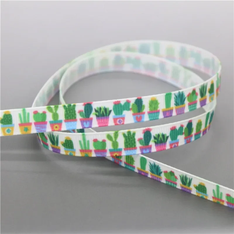 DHK 3/8'' 5yards Tropical Butterfly Cactus Flowers Printed Grosgrain Ribbon Headwear Hair Bow Diy Party Decoration 9mm E2180