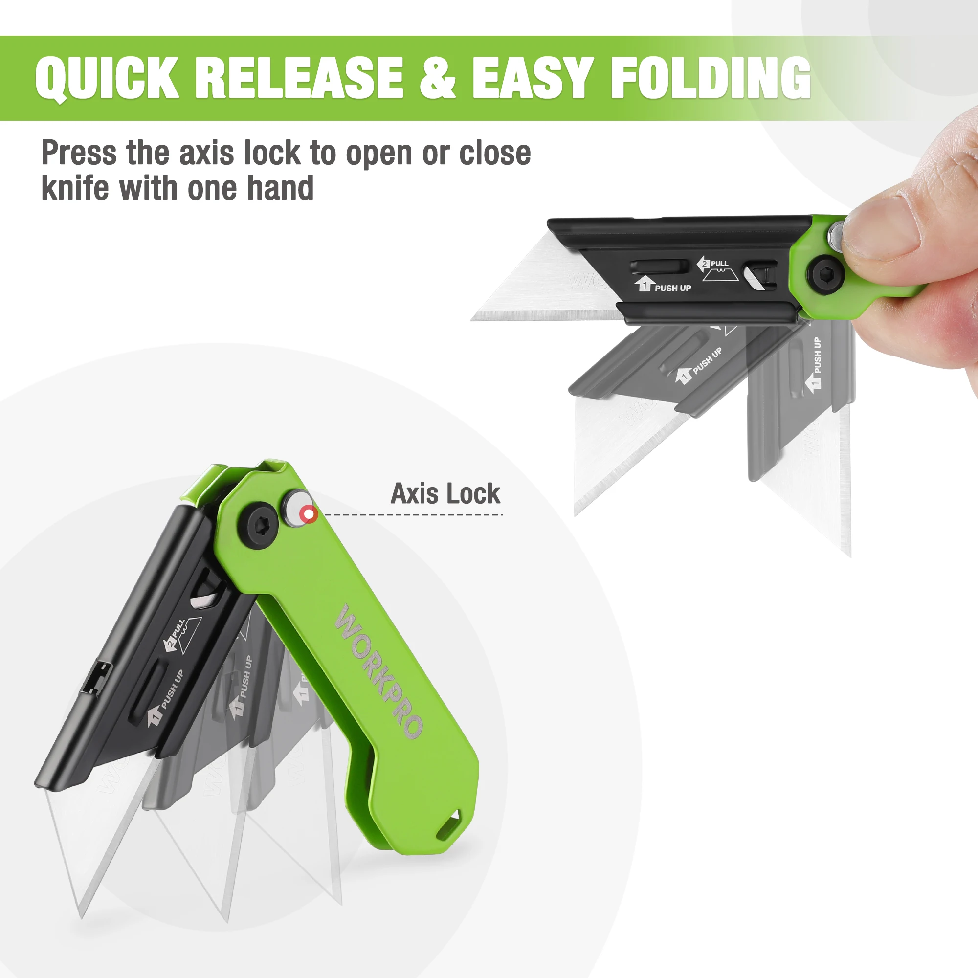 WORKPRO 3-Pack Folding Utility Knife Razor Blade Knife Quick Change Blade Box Cutter EDC Pocket Knife with Belt Clip folding utility knife