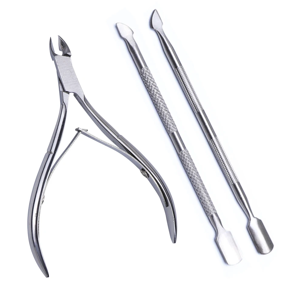 3pcs/Set Nail Tool Stainless Steel Cuticle Nipper Spoon Cuticle Pusher Dead Skin Remover Scissors Trimmer Cutter Clipper JINJ221