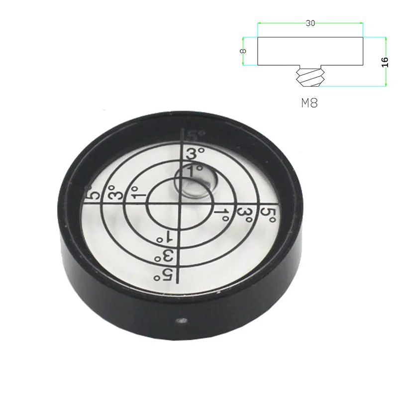 지름 30mm 원형 버블 레벨, M6 M8 나사, 원형 니벨 버블 블리스터 비드, 못 레벨러 레벨링 도구 경사계 1개