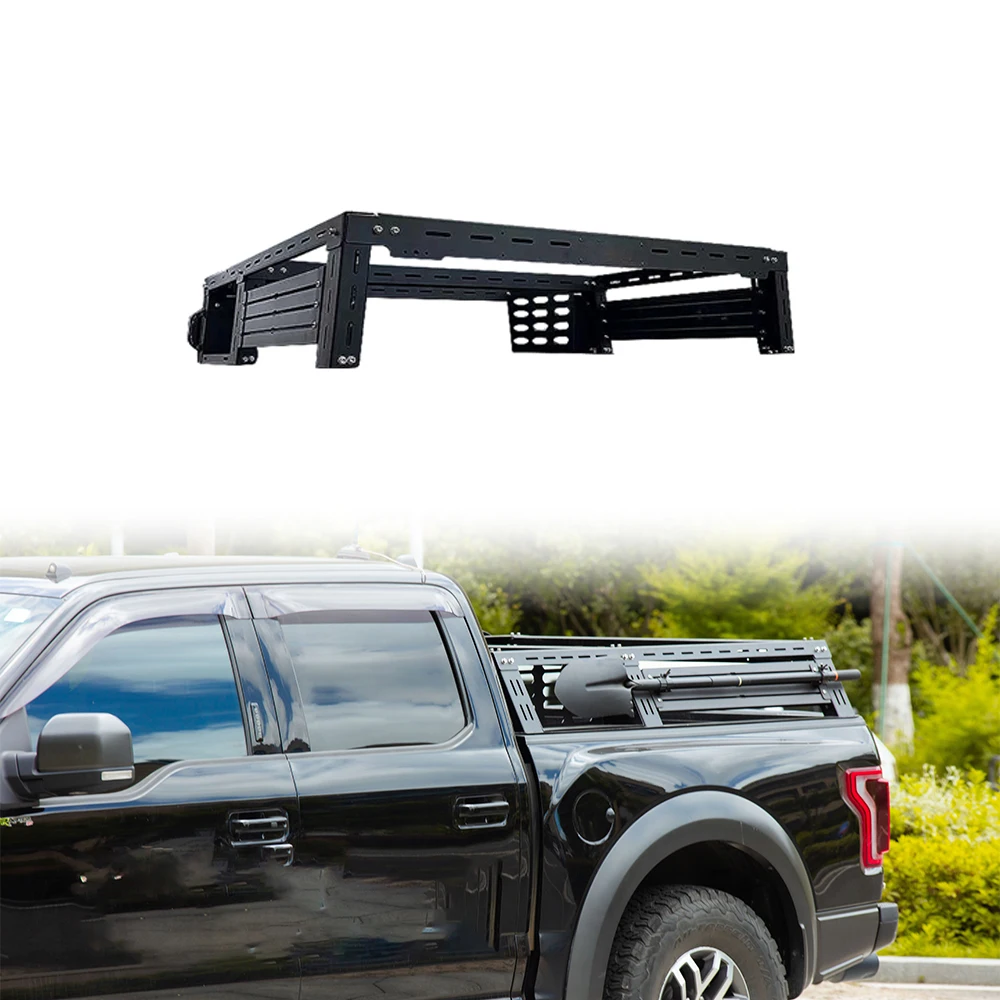 F150 / 툰드라 / 램1500 / 램 1500 TRX용 범용 조절식 롤바 알루미늄 합금 캐리어 케이지 트럭 베드 랙