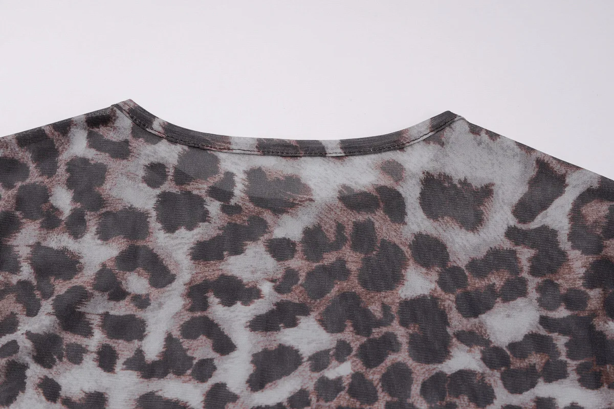 JULISSA MO Conjunto de dos piezas con estampado de leopardo para mujer, vestido sexy transparente de manga larga, vestido femenino de otoño ajustado, elegante, para fiesta y club.