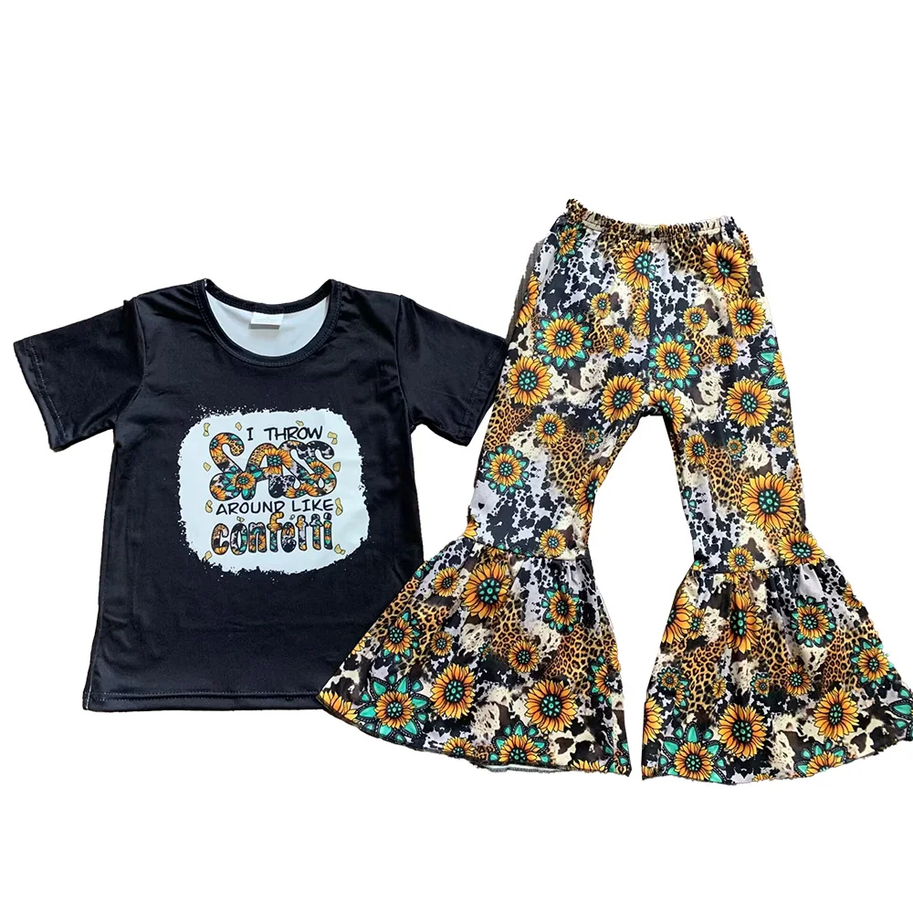 

Wholesale Toddler Girl Clothing Set cute Short Sleeve Bell Pants Outfits Sunflower Suits