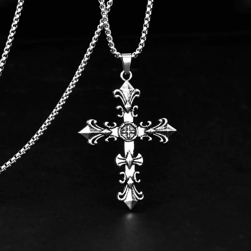Stainless Steel Jewelry Set Men Unisex Vintage Cross Pendant Necklace Bracelet Sets Punk Streetwear