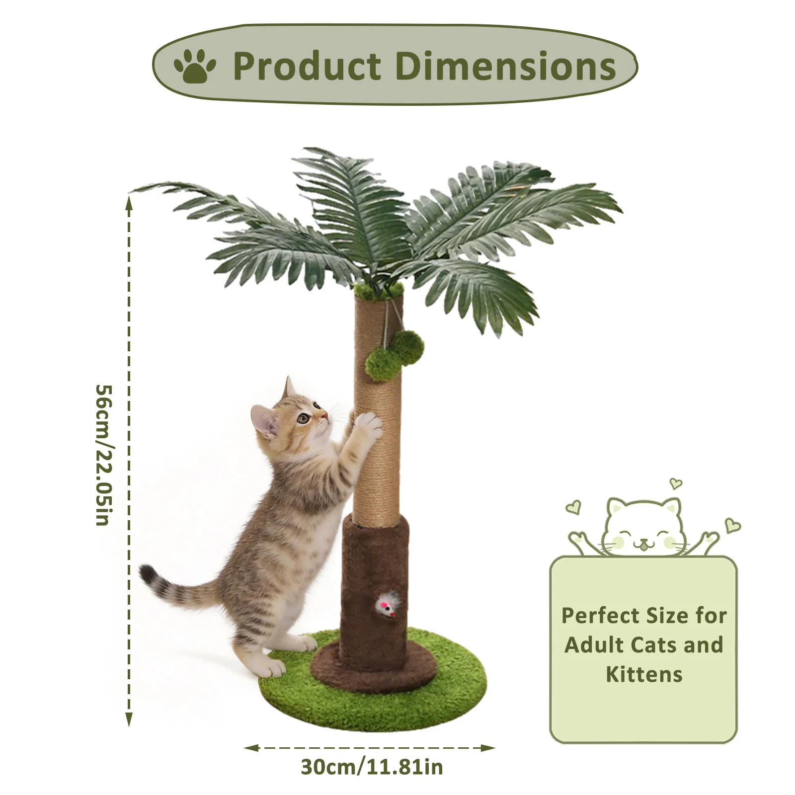 M/L Katzen-Kratzbaum, Kratzpfosten für Katzen mit Rattenloch und Interaktiven Hängenden Bällen, Geeignet für Kätzchen & Katzen – Detail 4