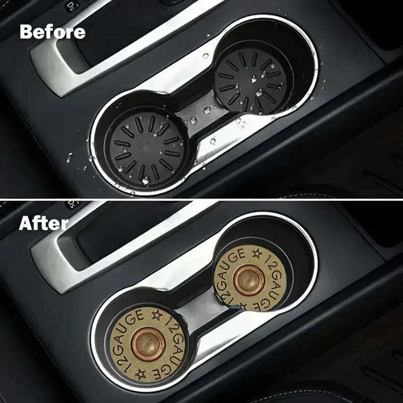 2pcs Bullet Base Pattern Car Coasters for Car Home and Office Desk Coasters Gift for Dad Non-slip Car Coasters