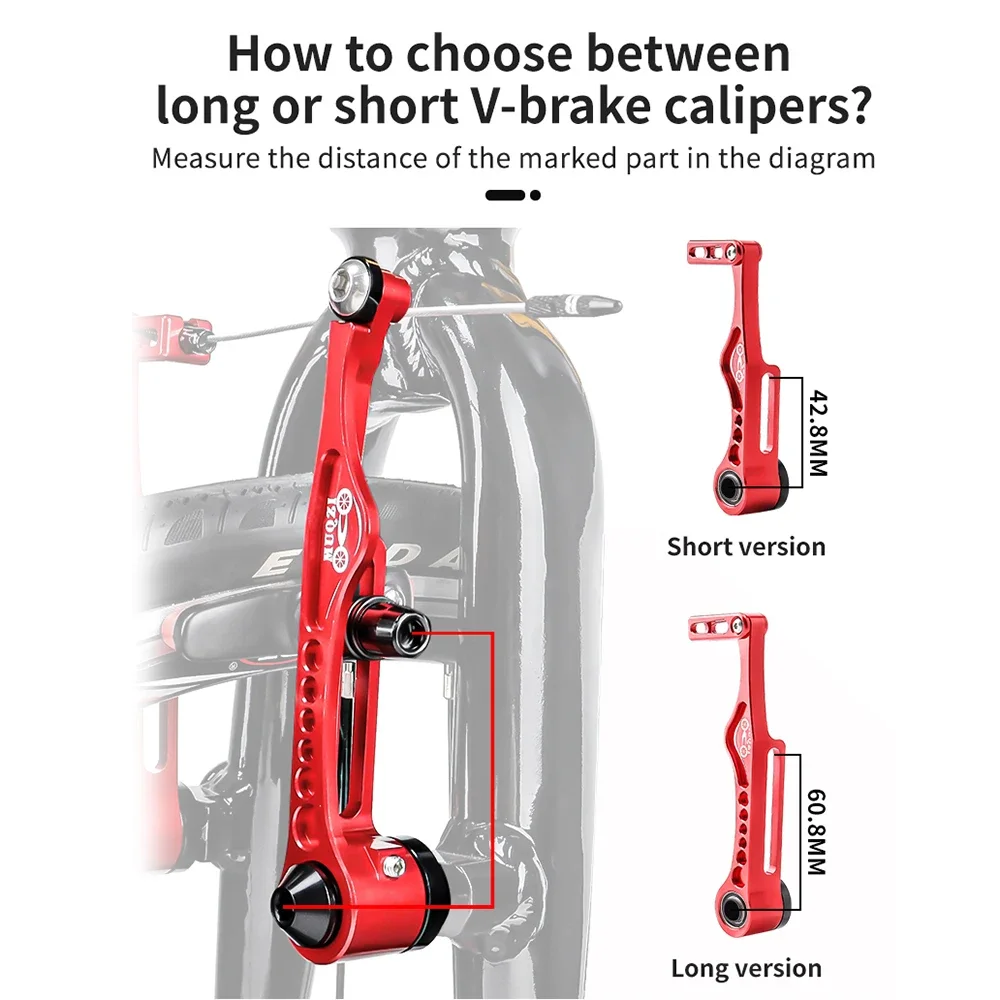MUQZI Bicycle V Brake Caliper MTB Road Folding Bike CNC V Brake Caliper For Front/Rear Wheel Long & Short Arm Set