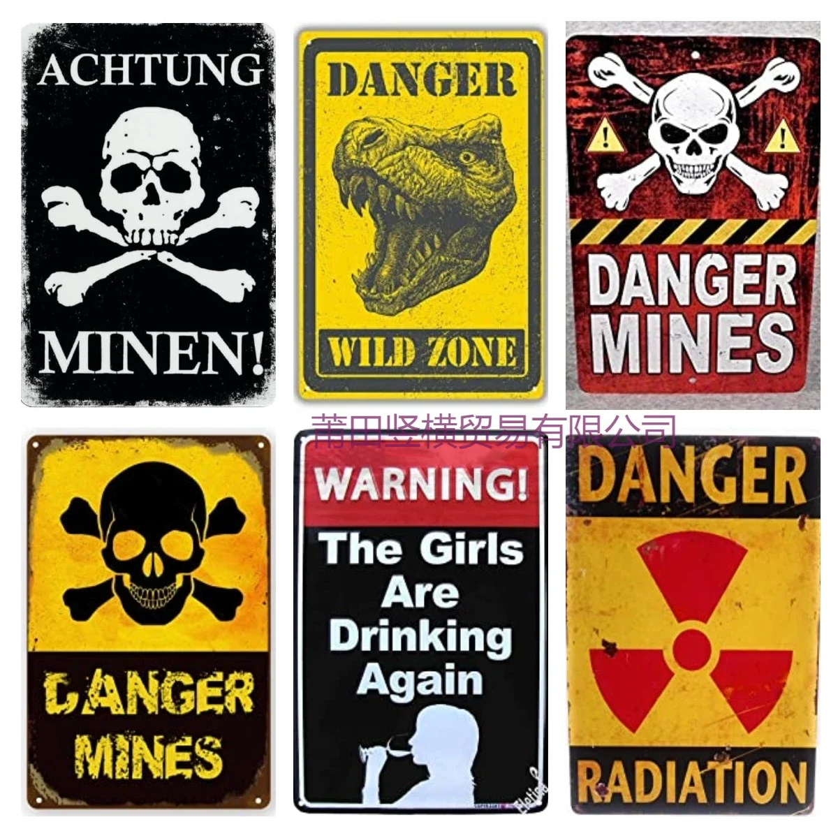 

Novelty Tin Sign Plaque Art German Mine Attention Warning Retro Decorative Sign Wall Plaque Metal Signs for Home Yard