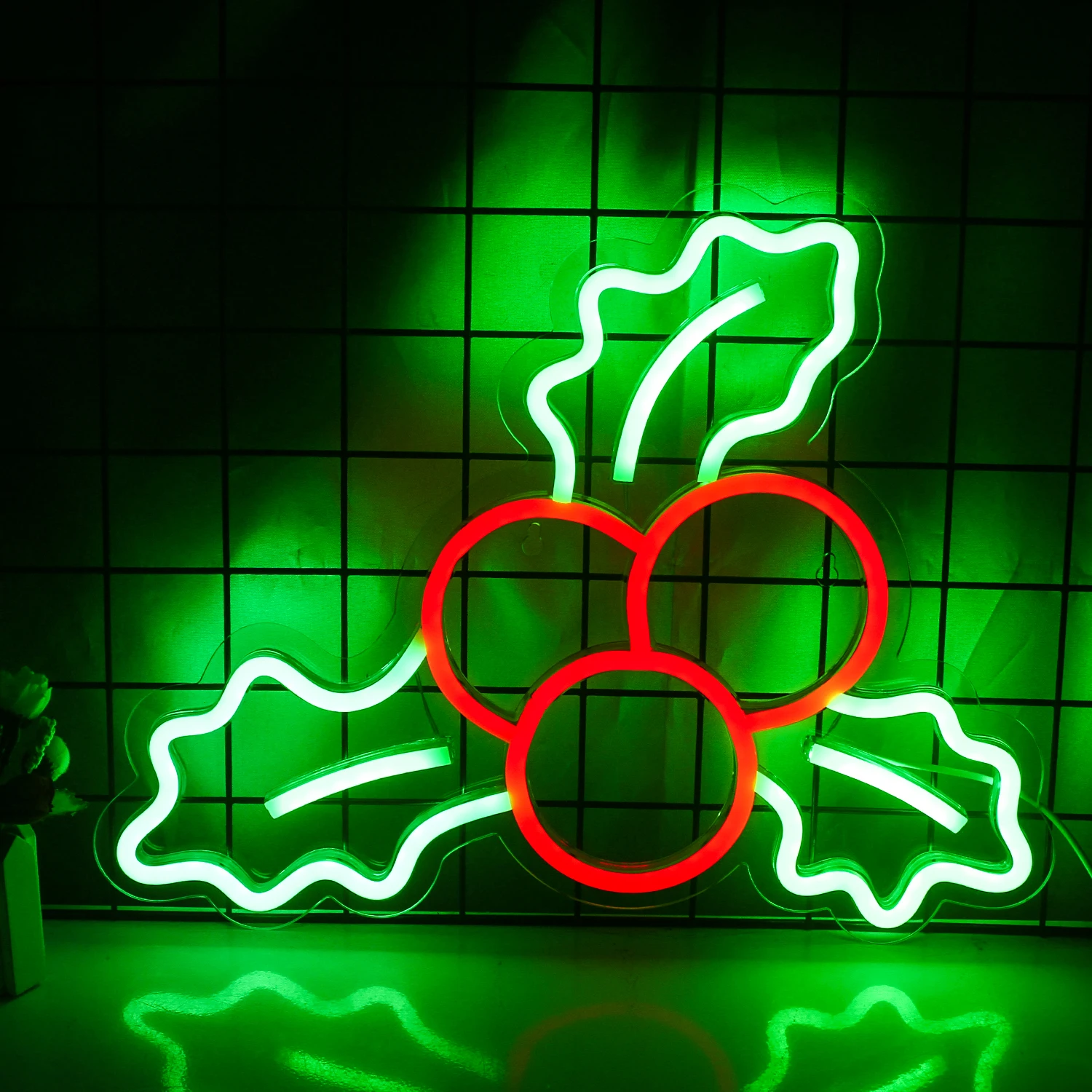 Christmas Holly Fruit Decor Neon Lights LED Sign Living Room Home Bar Neon Lights Party Atmosphere Art Wall Decoration USB holiday atmosphere lights led fiber optic lights lamp lanterns starry sky wedding party christmas decoration home night light