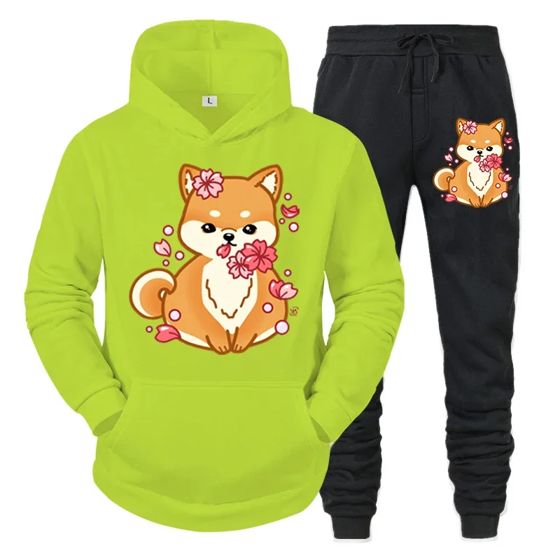 thumbnail image 1 of Conjunto de 2 piezas con estampado de anime Shiba Inu para hombre, sudadera con capucha y pantalones divertidos para amantes de los perros, ropa deportiva de moda de manga larga para otoño, 1 of 4