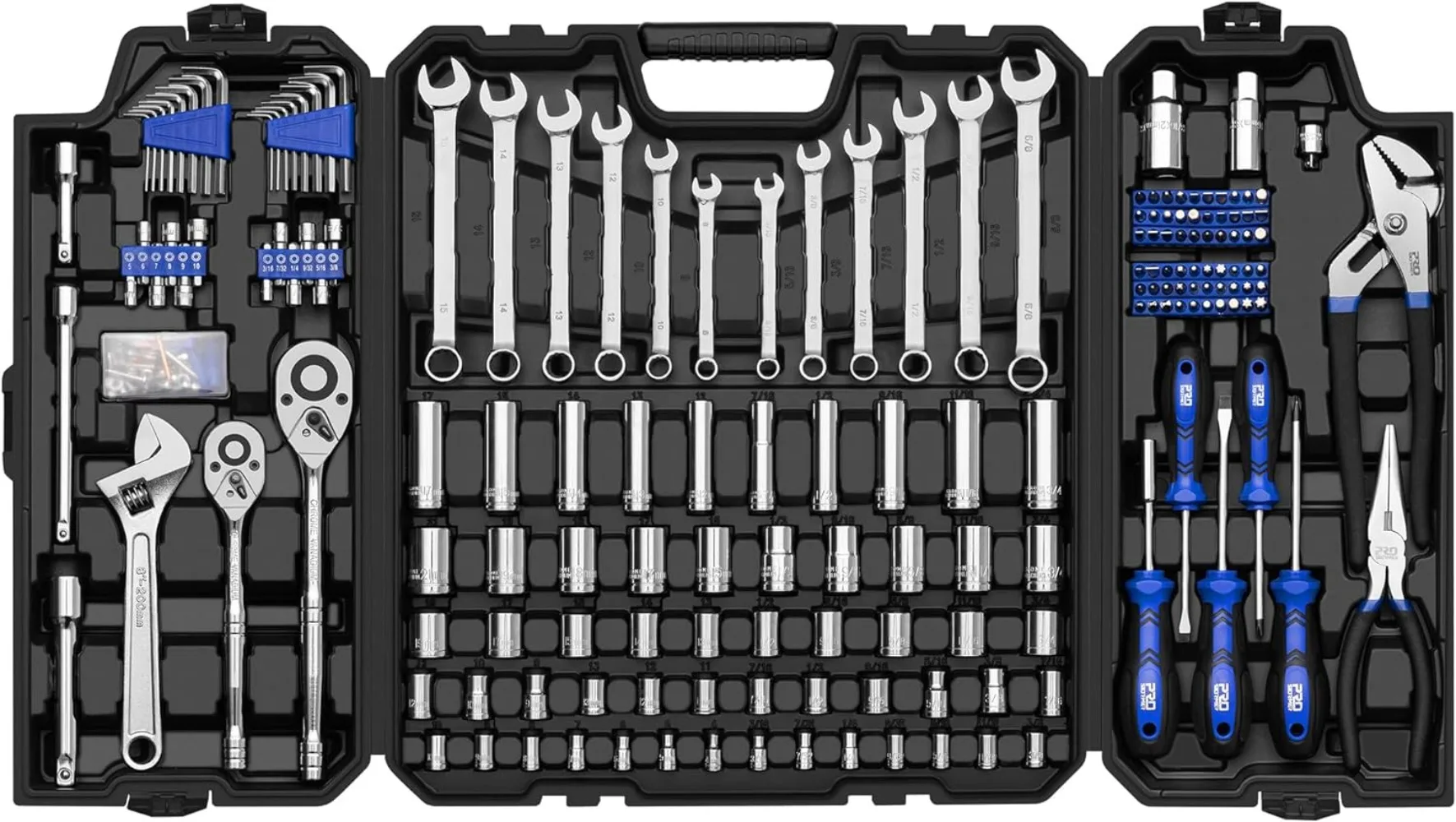 

240-Piece Mechanics Hand Tool Set General Assorted SAE/Metric Sockets Wrenches Automotive Repair Tool Kit Storage Toolbox