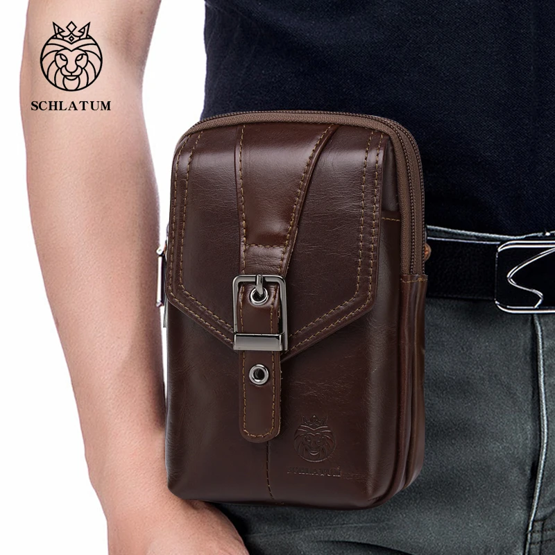 New 100% Genuine Leather Male Waist Pack Phone Pouch Bags Waist Bag Men's Small chest Shoulder Belt Bag Hook fanny pack