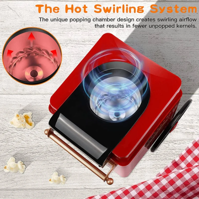 Popcorn Maker,Hot Air Popcorn Machine Vintage Tabletop Electric Popper, Healthy and Quick Snack for Home EU Plug