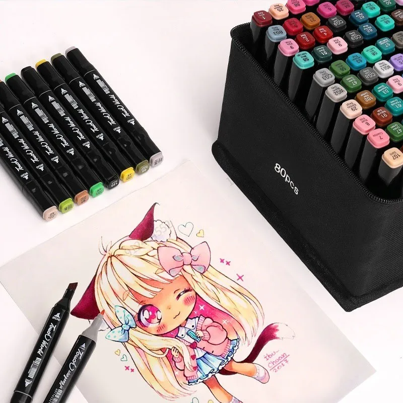 12-80 pennarelli colorati in feltro di alcol artistico pennarelli Manga  pennarelli per schizzi pennello a doppia testa disegno Graffiti materiale