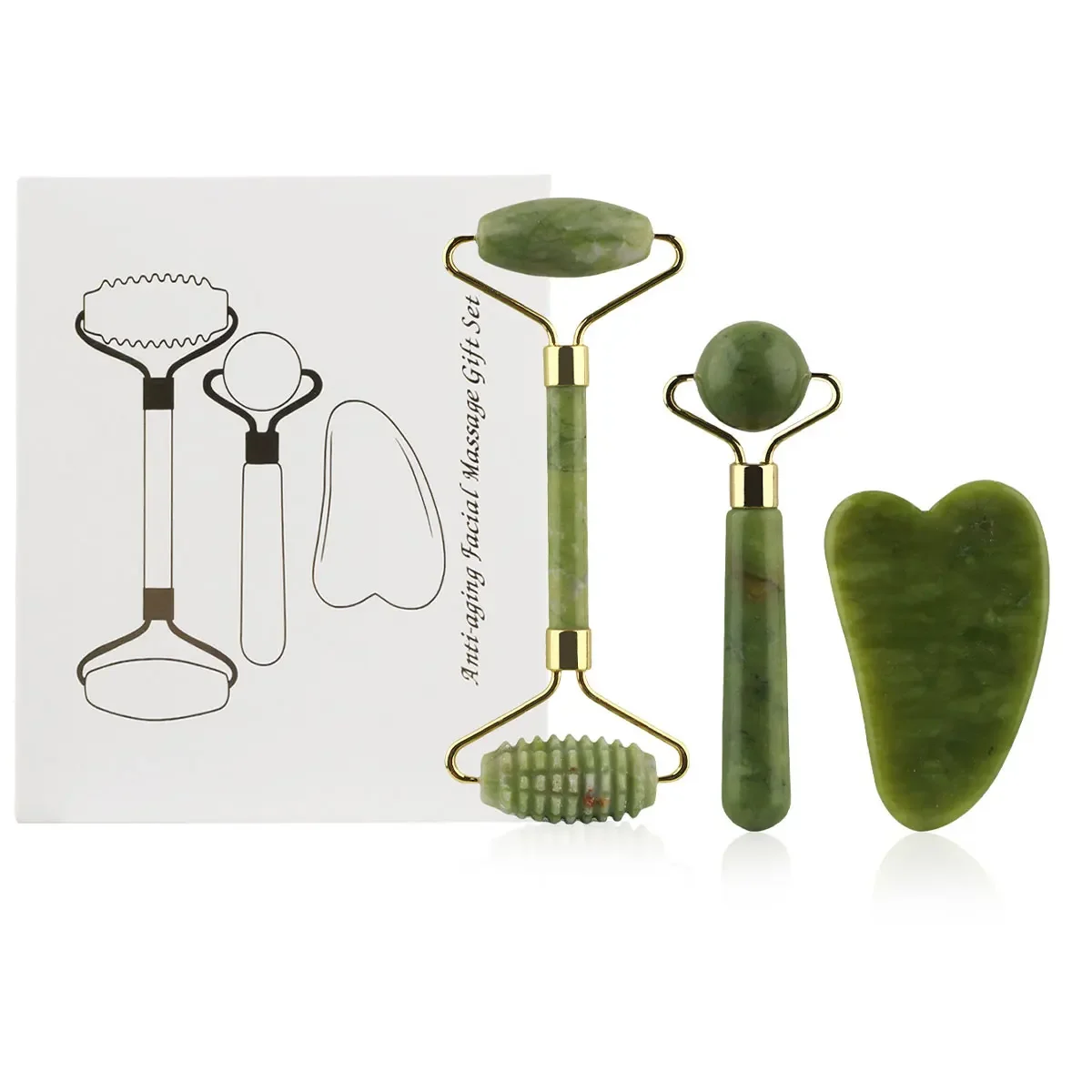 Natural Jade Stone Facial and Body Massage Tool Set - Revitalizing Spa Experience