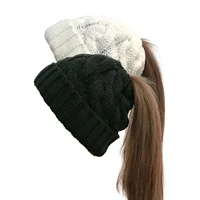 Women Winter Hats Beanies Knitted Girls Cap Twist Crochet Winter Hats For Female Pompom Beanie Ear Braid Ponytail Hat Skullies 2