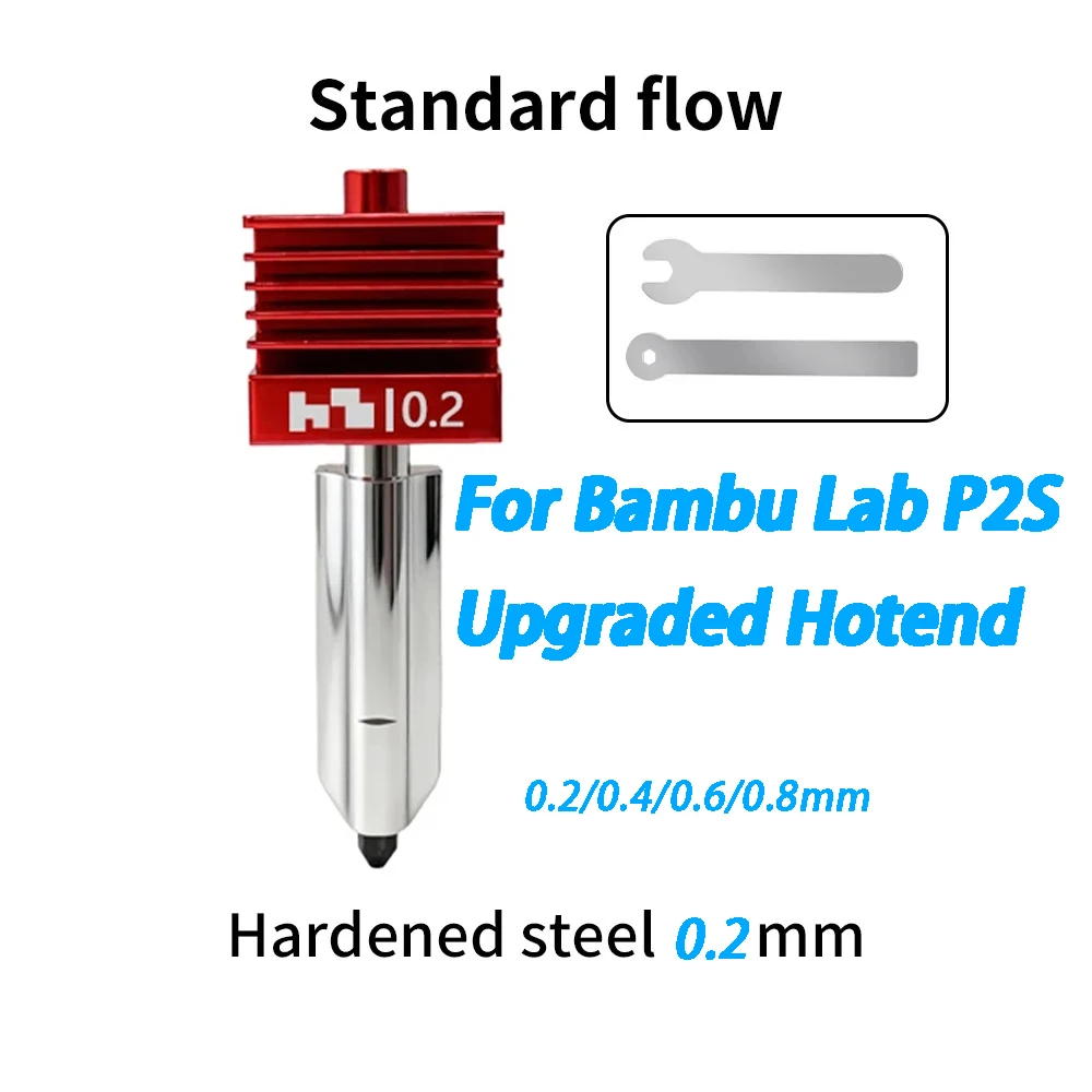 Para Bambu Lab P2S Hotend mejorado 0,2/0,4/0,6/0,8mm boquilla de acero endurecido reemplazar extremo caliente Bambulab H2D H2S cabezal de impresión de impresora 3D