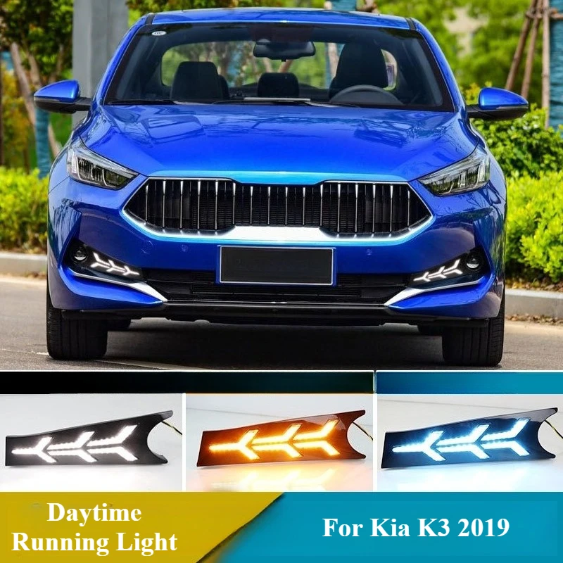 For Kia K3 2019 Car Led Daytime Running Light Streamer Turn Signal Front Fog Light Modified 2Pcs 12V Daylights Night Blue detail image 1