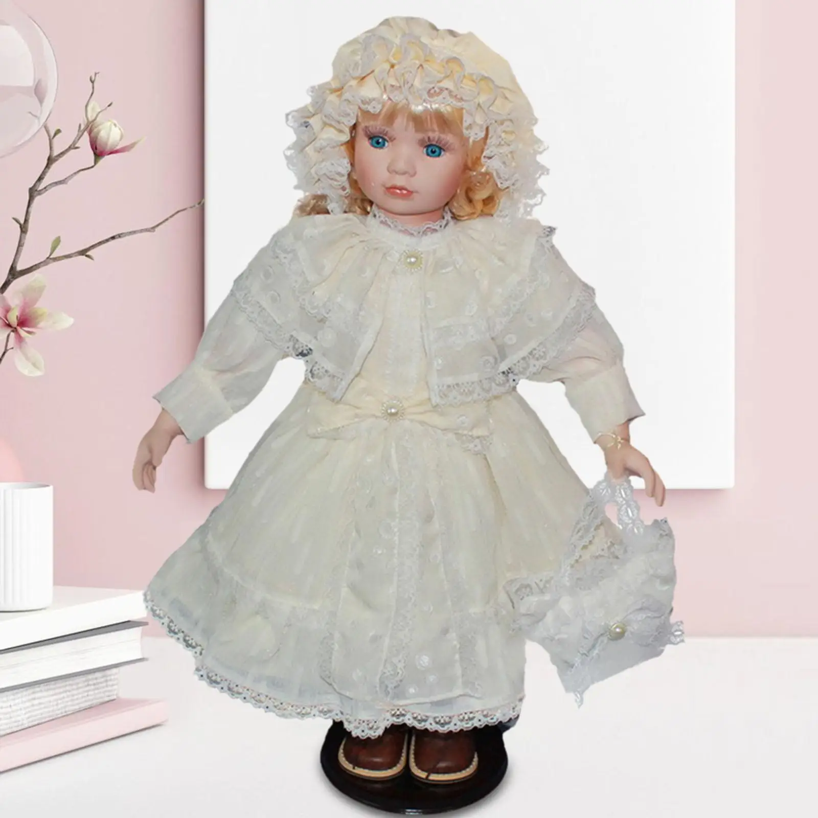 

60cm Ceramic Doll Cute Beautiful with Bracket Long Hair Girl Doll for Birthday