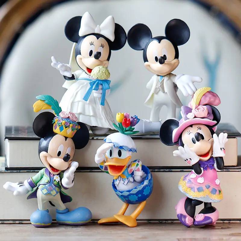 

12cm Disney Cartoon White Wedding Dress Minnie Princess Action Figure Dolls Mickey Mouse Model Birthday Gift Cake Decoration