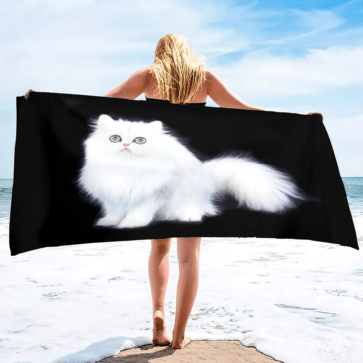 Persian Cat Beach Towel for Women, Girls, Kids, Men, Cats Bath Towel Print Pool Towel Sand Free Super Soft Plush Cats Towels