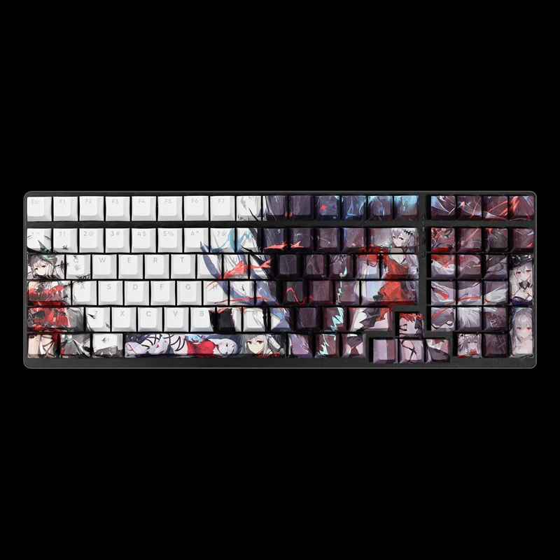Chaves Conjunto Arknights Skadi Keycap Pbt Tintura Subbed Backlit Keycaps dos Desenhos Animados Anime Gaming Key Caps para Ansi 61 87 104 108 Layout 108 - Imagem 6
