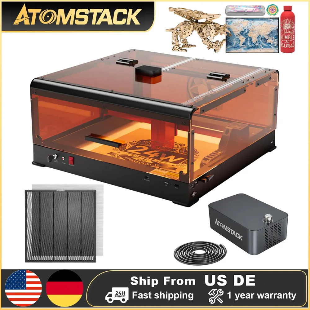 

AtomStack A24 Ultra 120W Laser Engraver with B3 Enclosure+HD Camera,24W Output Engraving Machine For Wood Acrylic Leather Metal