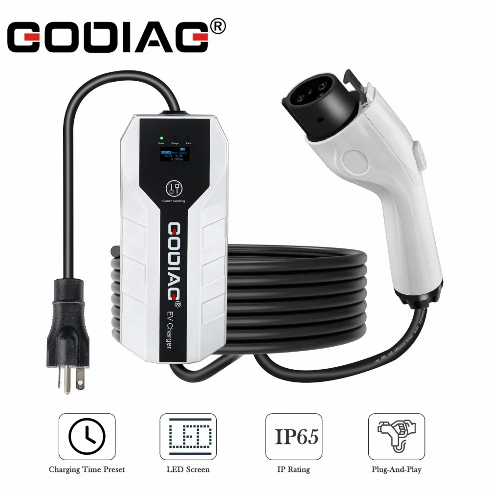 

GODIAG NEMA 14-50 Level 2 EV Charger 16Amp/ 32Amp(7.68kw) 240V with 20ft Cable Portable J1772 EV Charger - for J1772 EVs, PHEVs