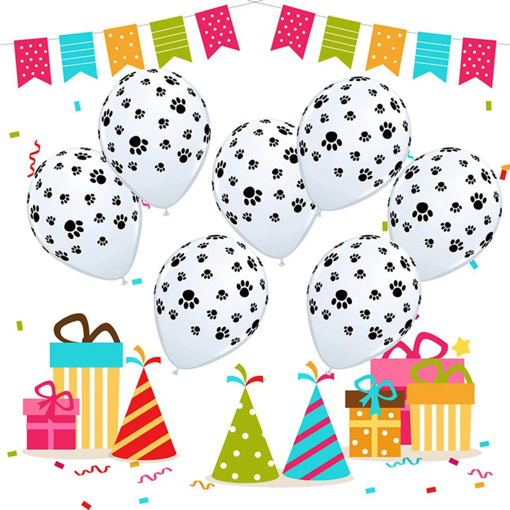 

12pcs Party Balloons Dog Footprint Printed Balloons Inflatable Balloons for Party Festival (Black+White)