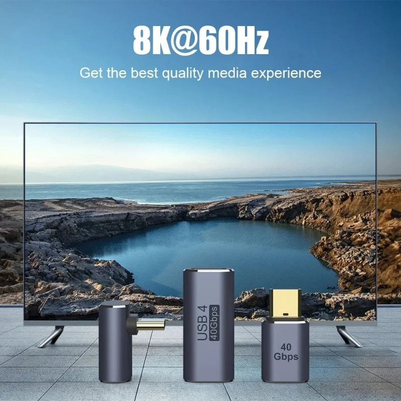 USB4.0 40Gbps Adapter OTG 100W PD Fast Charging 8K60Hz Video Right Angle USB C to C Converter for MacBook Pro/Air Dell
